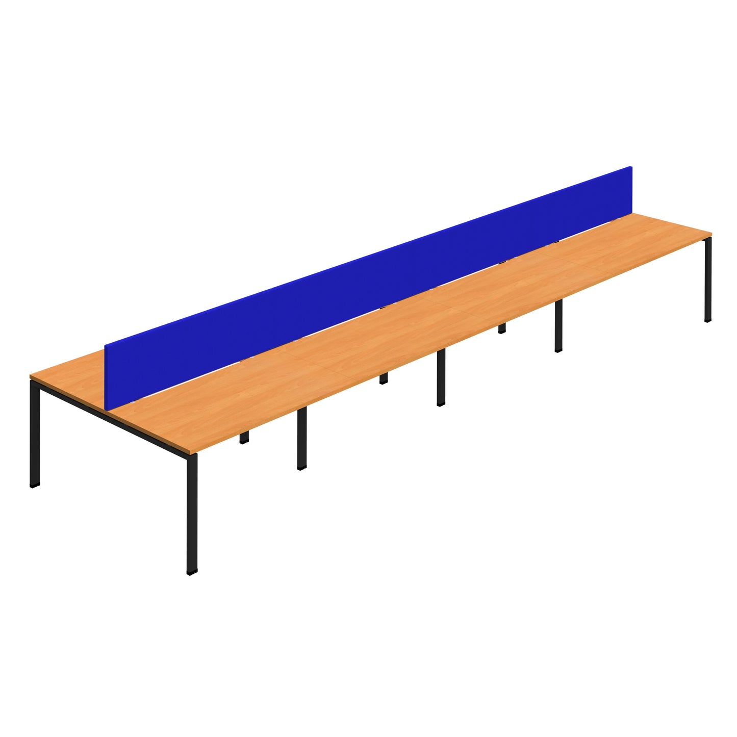 Synergy|8P Bench Desk|Cut Out|Goal Post|1200X800|Beech-Black|Royal Blue Screen