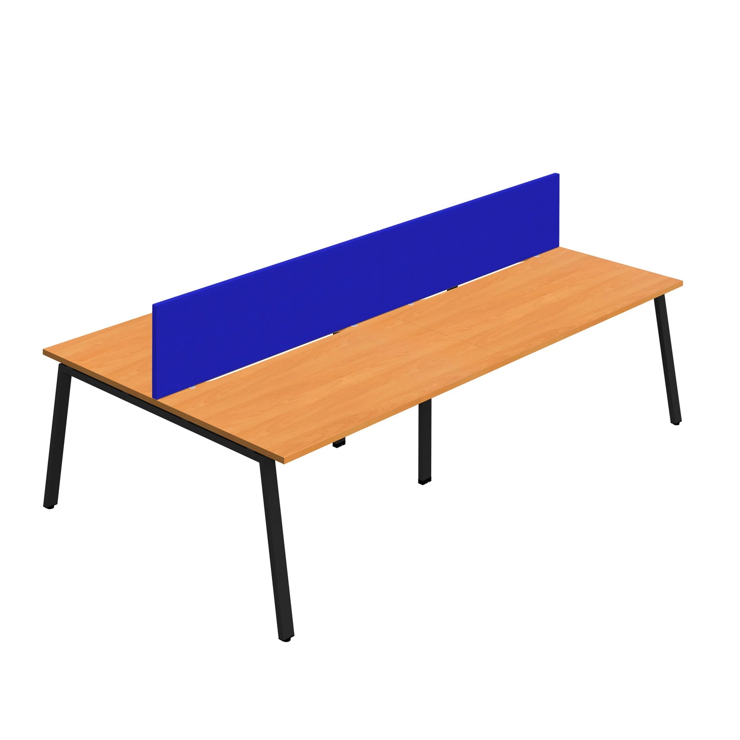 Synergy|4P Bench Desk|Cut Out|A-Frame|1400X800|Beech-Black|Royal Blue Screen