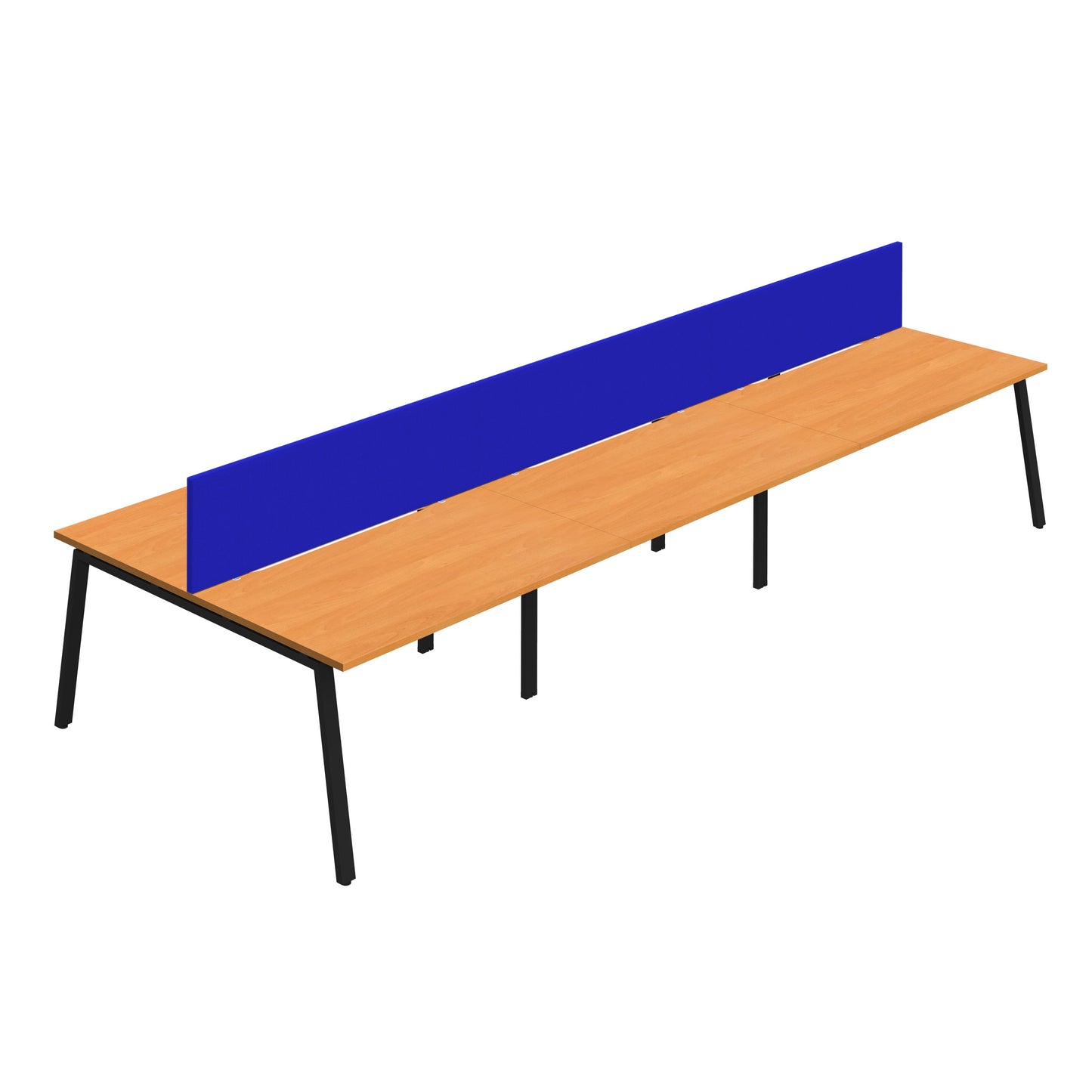Synergy|6P Bench Desk|Cut Out|A-Frame|1400X800|Beech-Black|Royal Blue Screen