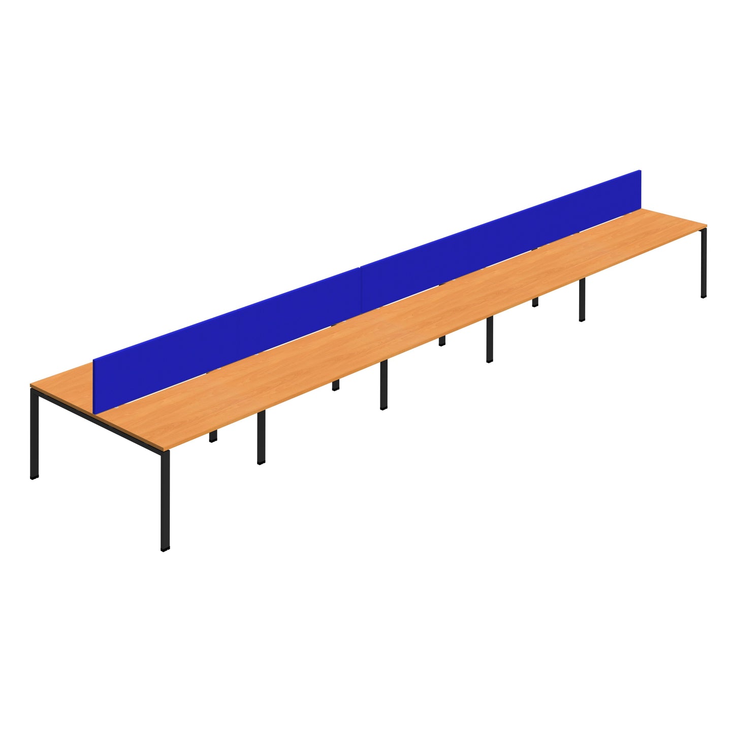Synergy|10P Bench Desk|Cut Out|Goal Post|1400x800|Beech-Black-Royal Blue Screen