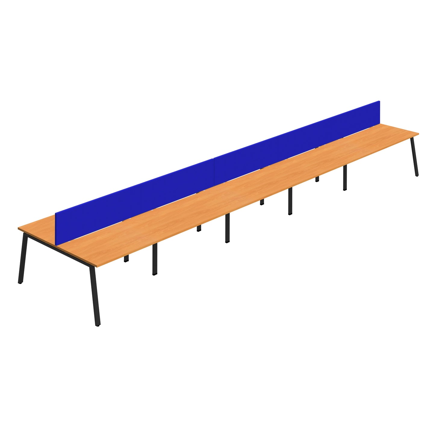 Synergy|10P Bench Desk|Cut Out|A-Frame|1600x800|Beech-Black|Royal Blue Screen