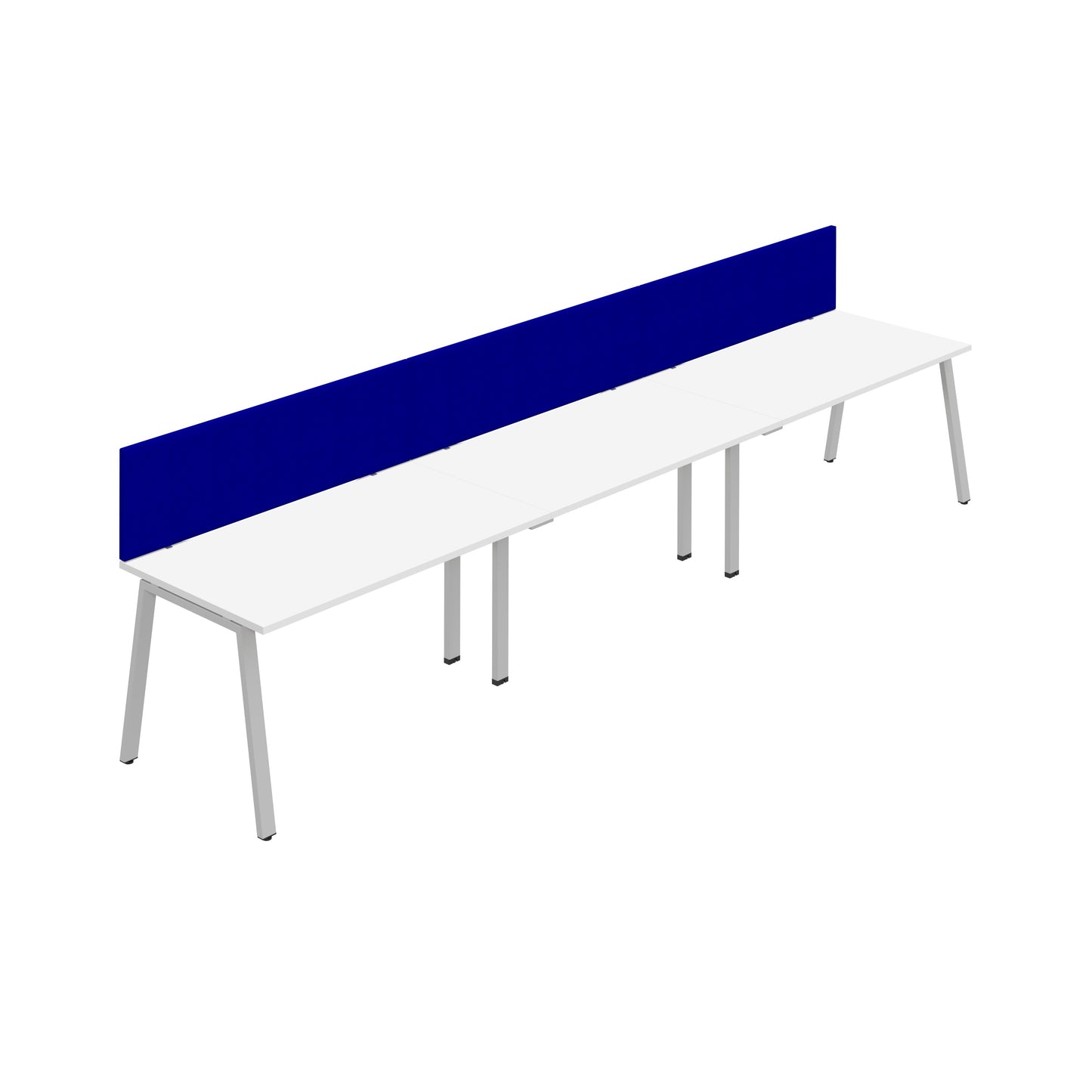 Synergy|3SP Bench Desk|Cut Out|A-Frame|1600X800|White-Silver|Royal Blue Screen