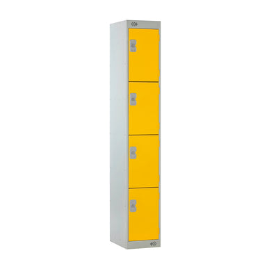 Steel Locker with Coloured Door|4 Door|300x300x1800|Yellow