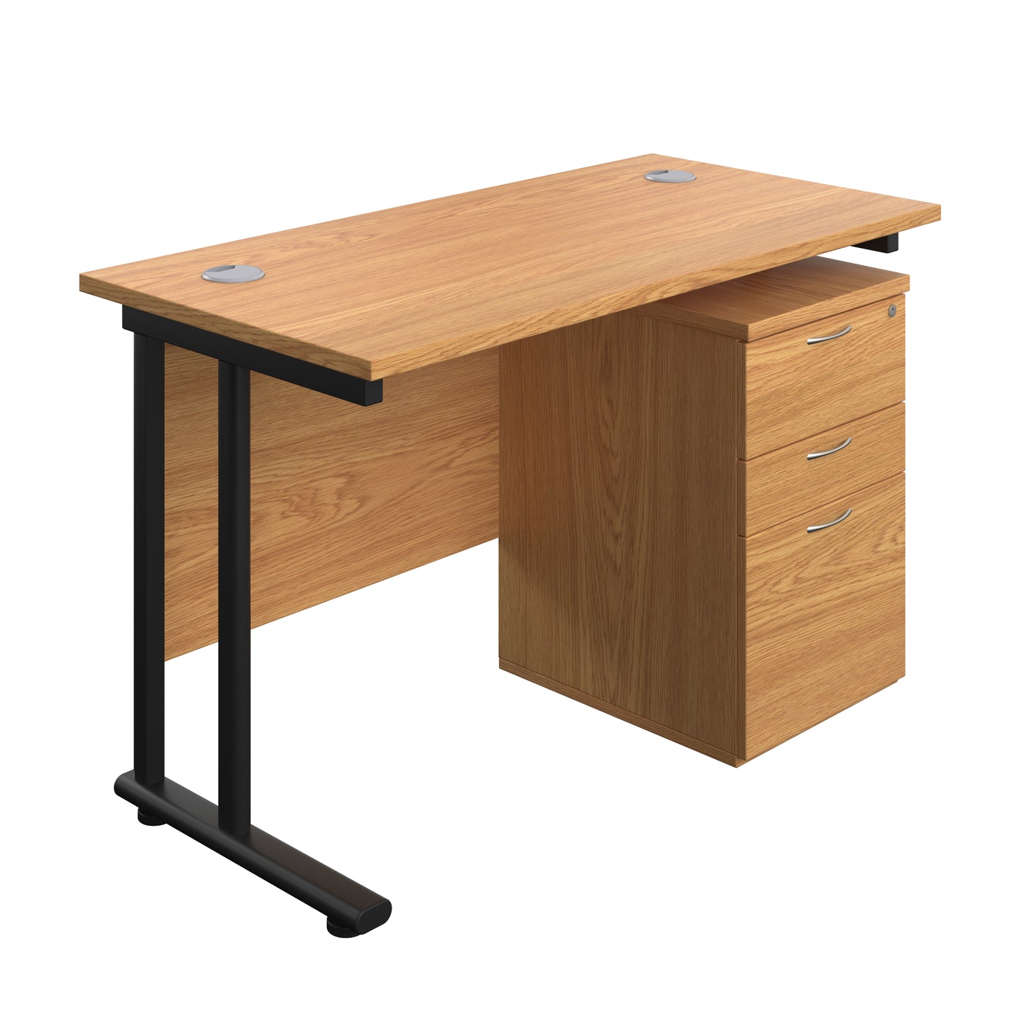 Aztec|Twin Upright|Rectangular Desk and High Mobile Pedestal 3 Drawer|1200x600|Nova Oak-Black