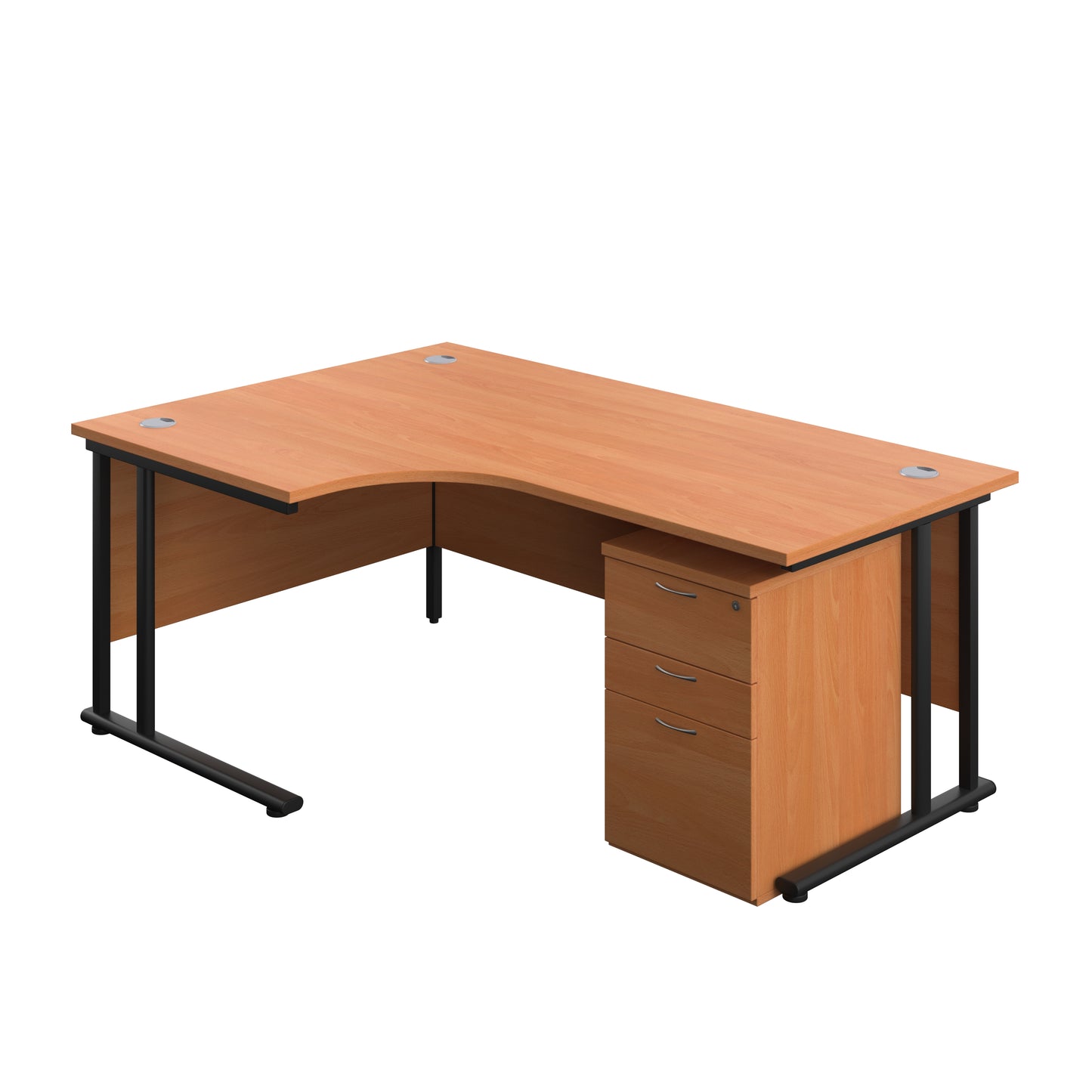 Aztec|Twin Upright|Radial Desk and High Mobile Pedestal 3 Drawer|1800x1200|Beech-Black
