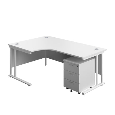 Aztec|Twin Upright|Radial Desk and Mobile 3 Drawer Pedestal|1800x1200|White-White