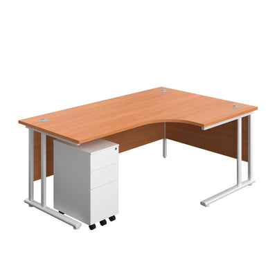 Aztec|Twin Upright|Right Hand|Radial Desk and Slimline Steel Pedestal 3 Drawer|1800x1200|Beech-White