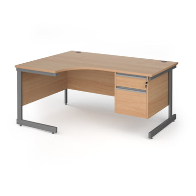 Contract 25 cantilever leg LH ergonomic desk with 2 drawer ped - CC16EL2-G-B