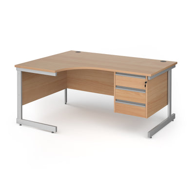 Contract 25 cantilever leg LH ergonomic desk with 3 drawer ped - CC16EL3-S-B