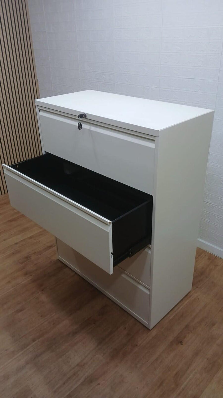 Bisley 4 Draw Lateral Filling Cabinets White All Metal Keys