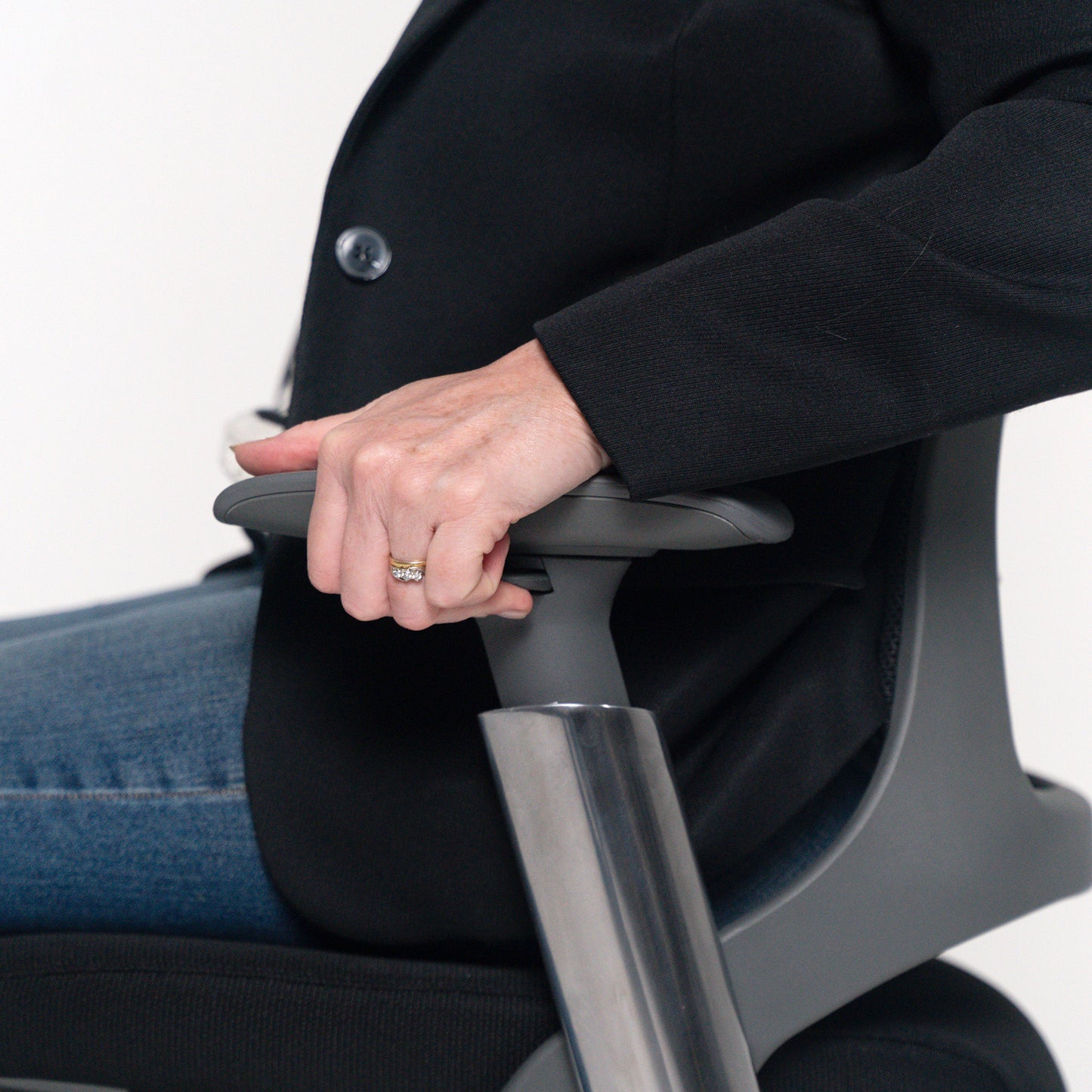 Holden mesh back operator chair with black fabric seat and headrest