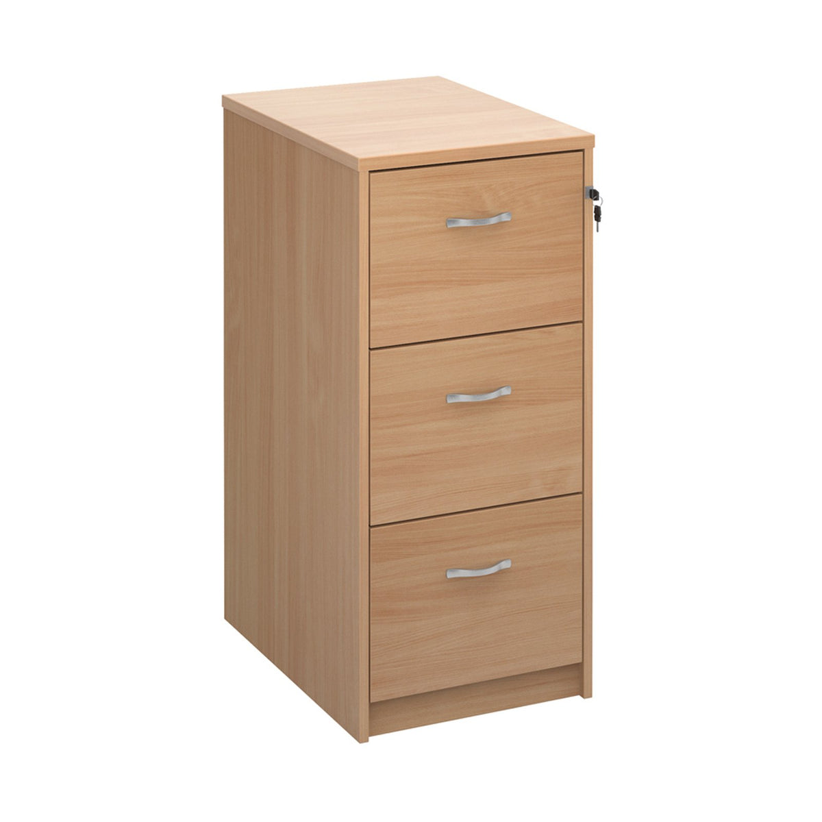 Wooden Filing Cabinet With Silver Handles - 3 Drawer - Oak