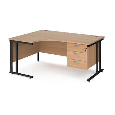 Maestro 25 cantilever left hand ergonomic desk with 3 drawer ped - MC16ELP3KB