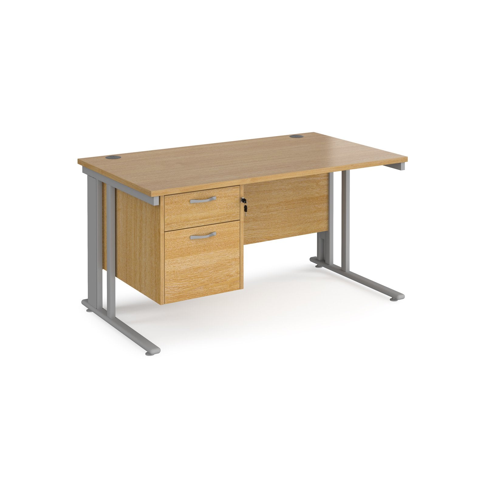 Maestro 25 cable managed 800mm deep desk with 2 drawer ped - Grey Oak