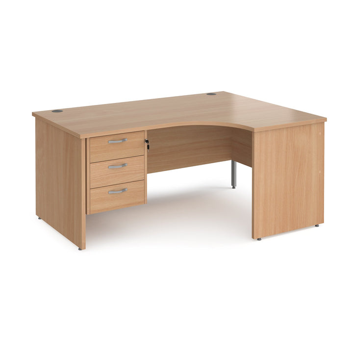 Maestro 25 panel end right hand ergonomic corner desk with 3 drawer ped