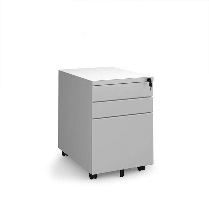 Steel 3 Drawer Wide Mobile Pedestal - Grey