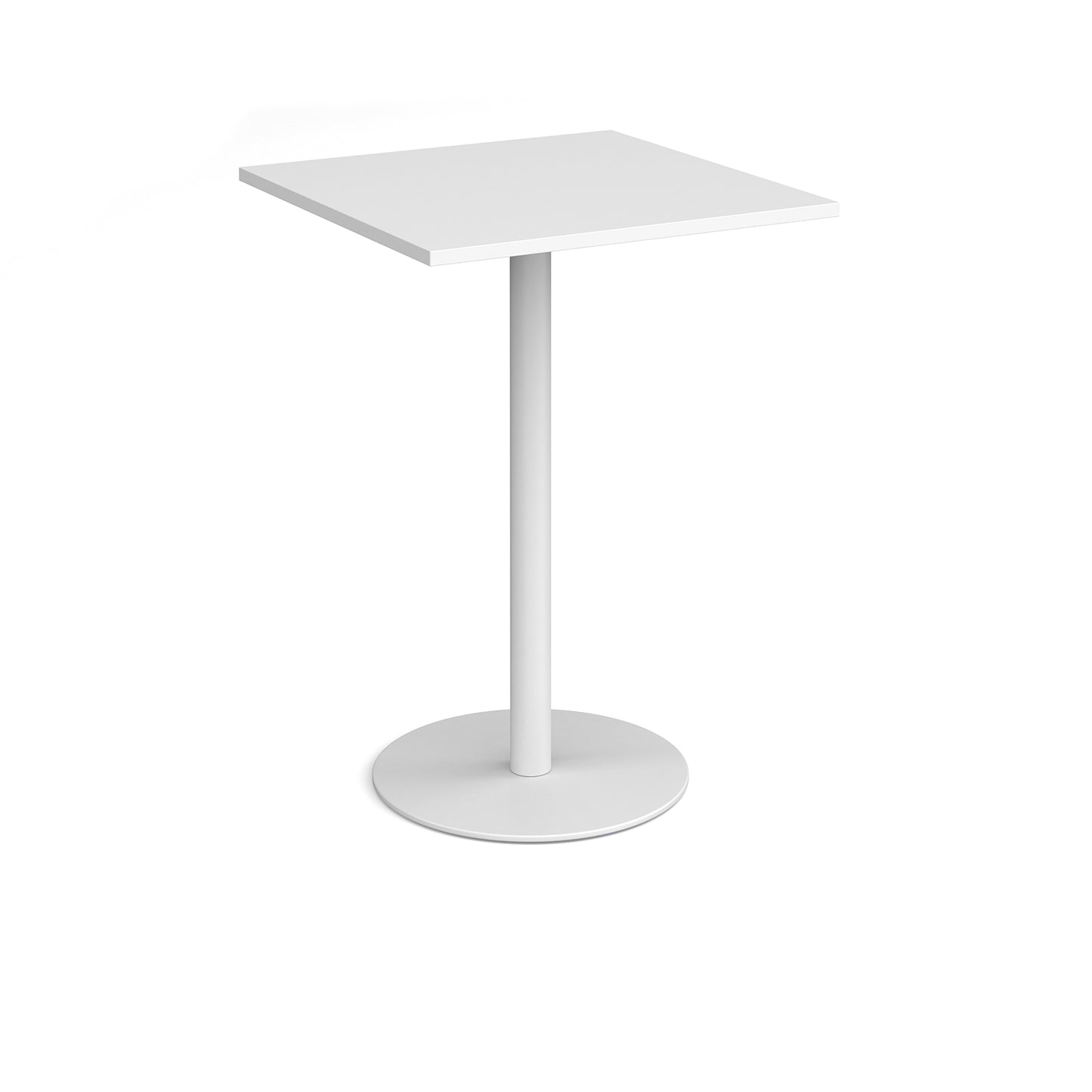 Monza square poseur table with flat round base - MPS800-WH-WH