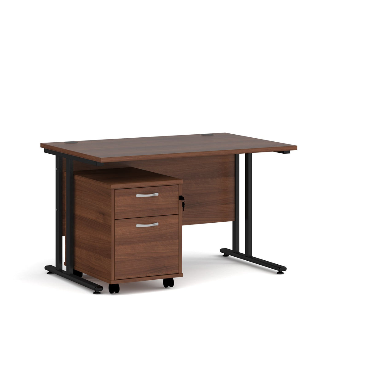Straight desk 800mm deep with 2 drawer pedestal - rectangle desk in white, walnut, grey oak, oak and beech