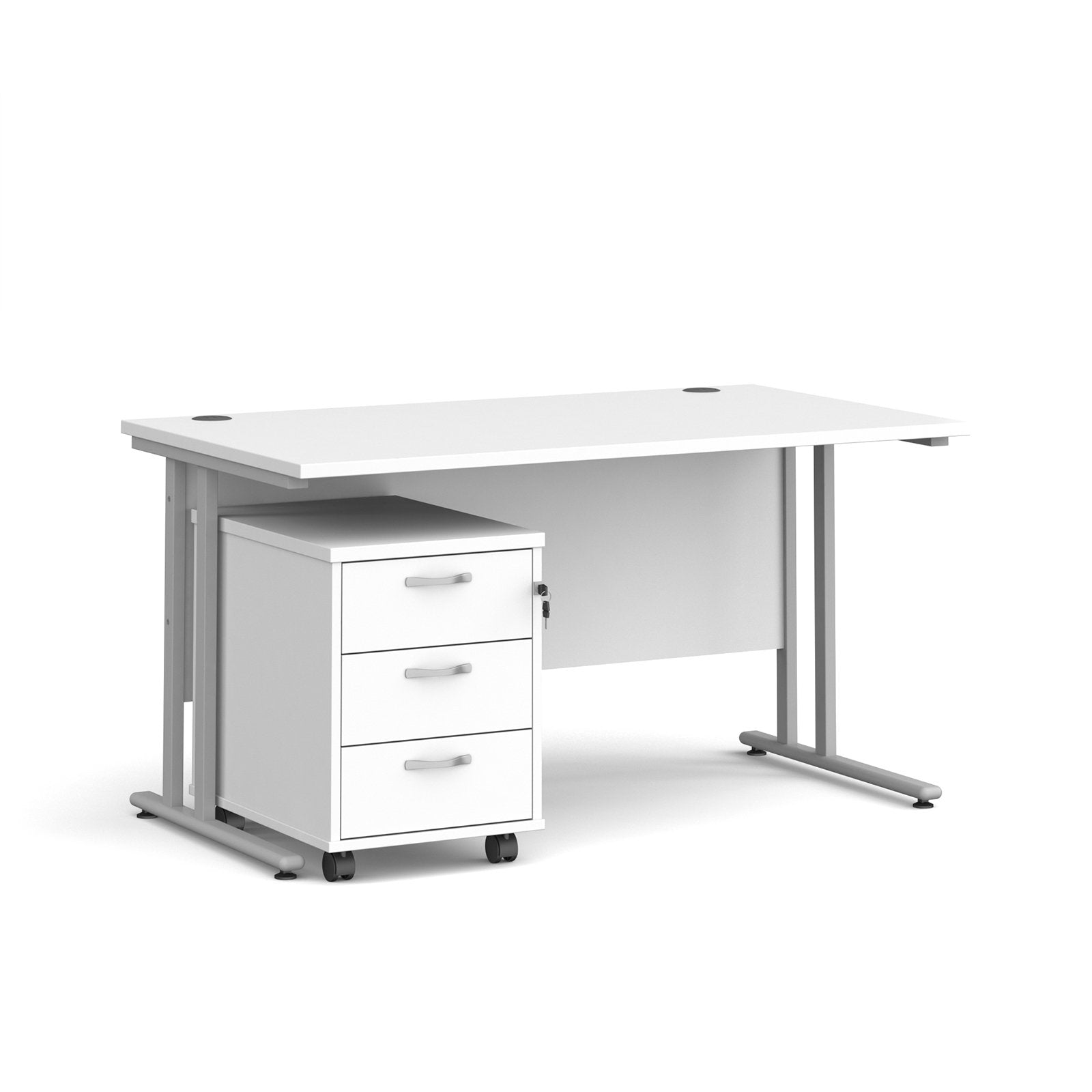 straight desk 800mm deep with 3 drawer pedestal - rectangle desks - white, walnut, oak, beech and grey oak