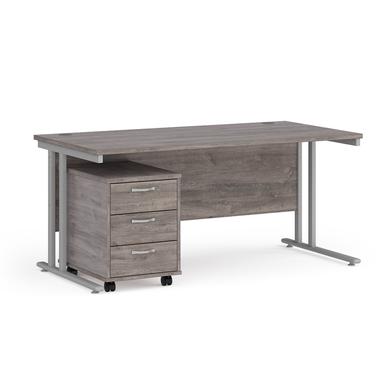 straight desk 800mm deep with 3 drawer pedestal - rectangle desks - white, walnut, oak, beech and grey oak