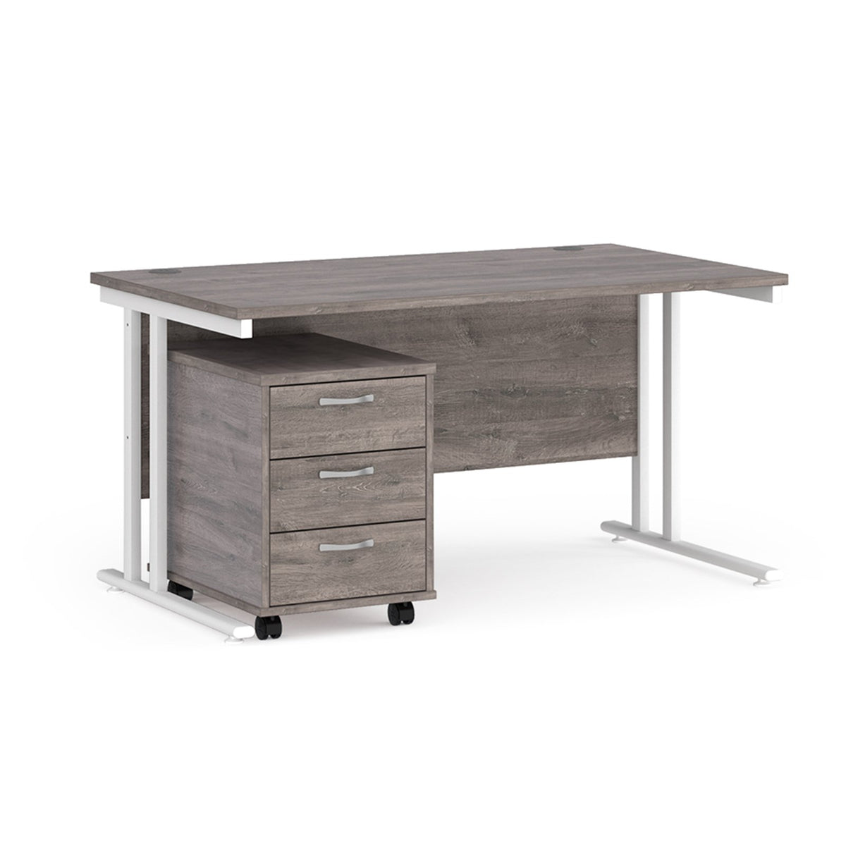 straight desk 800mm deep with 3 drawer pedestal - rectangle desks - white, walnut, oak, beech and grey oak