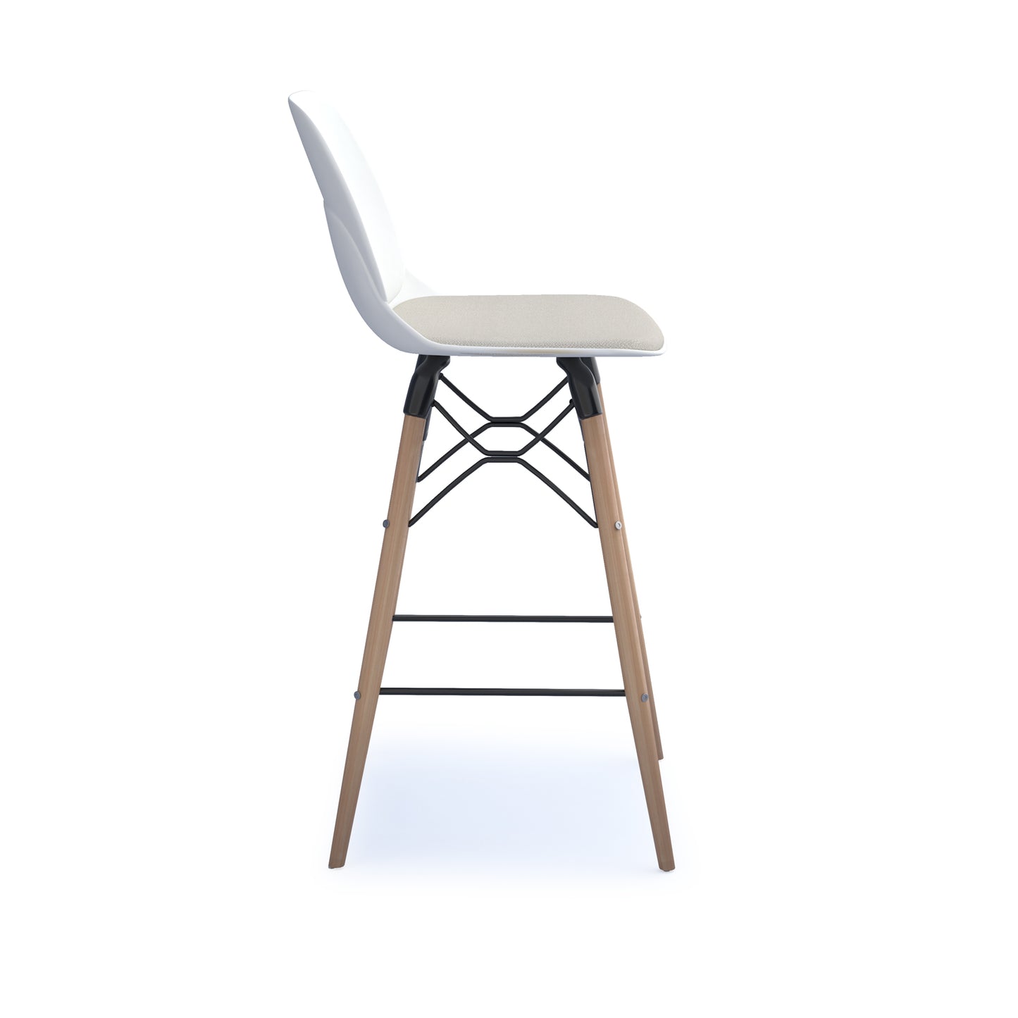 Strut stool with seat pad and natural oak frame