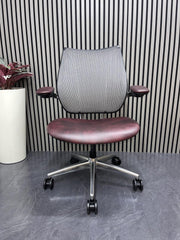 10 x Humanscale Liberty Ergonomic Office Chair – Distressed Red/Burgundy Leather – Chrome Frame