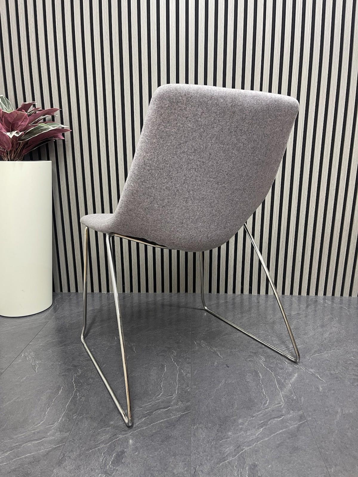 Pair of Elite Escape Designer Lounge Chair Grey Fabric Chrome Legs – Modern Office / Reception Seating – UK Delivery