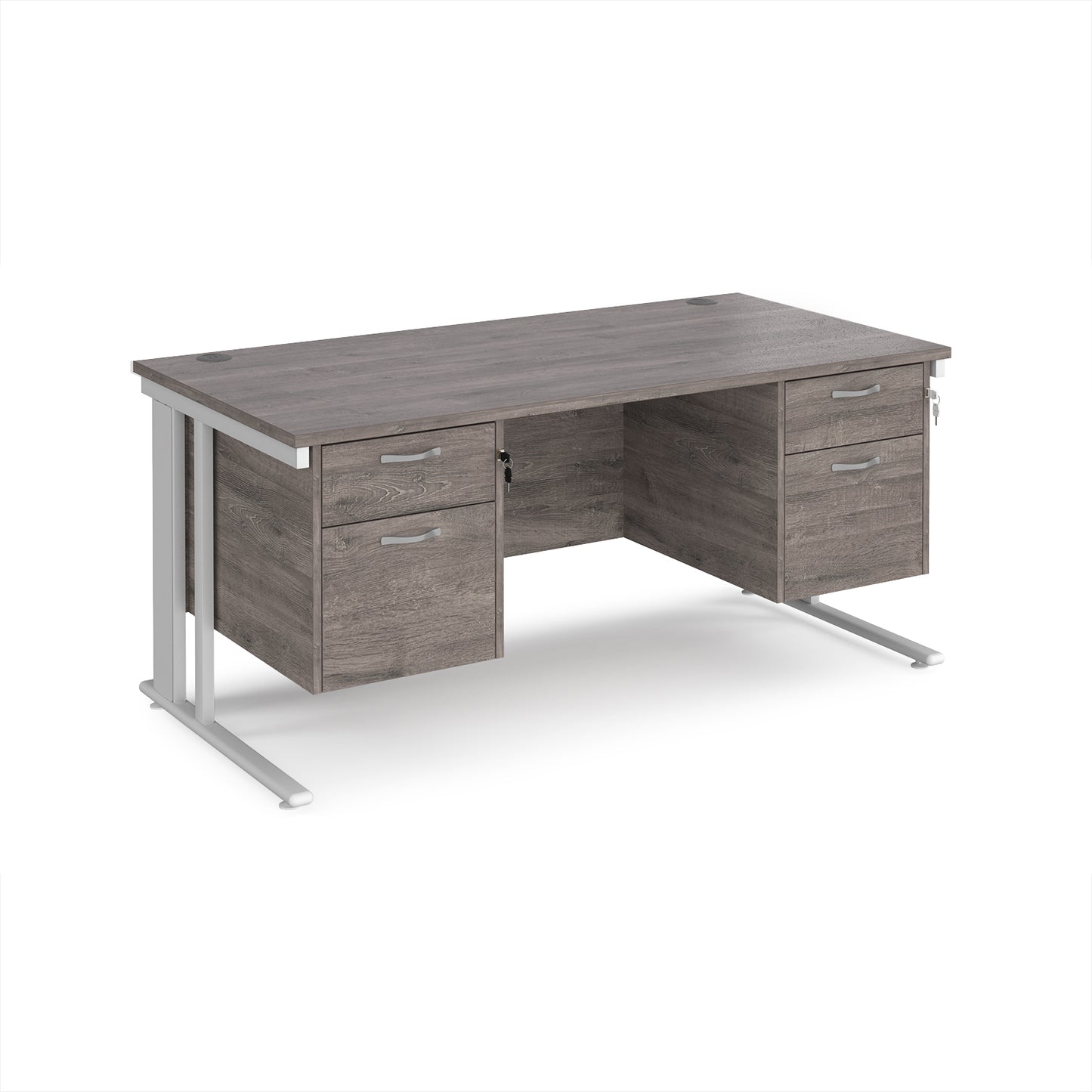 Maestro 25 cable managed 800mm deep desk with 2 x 2 drawer peds - MCM16P22WHGO