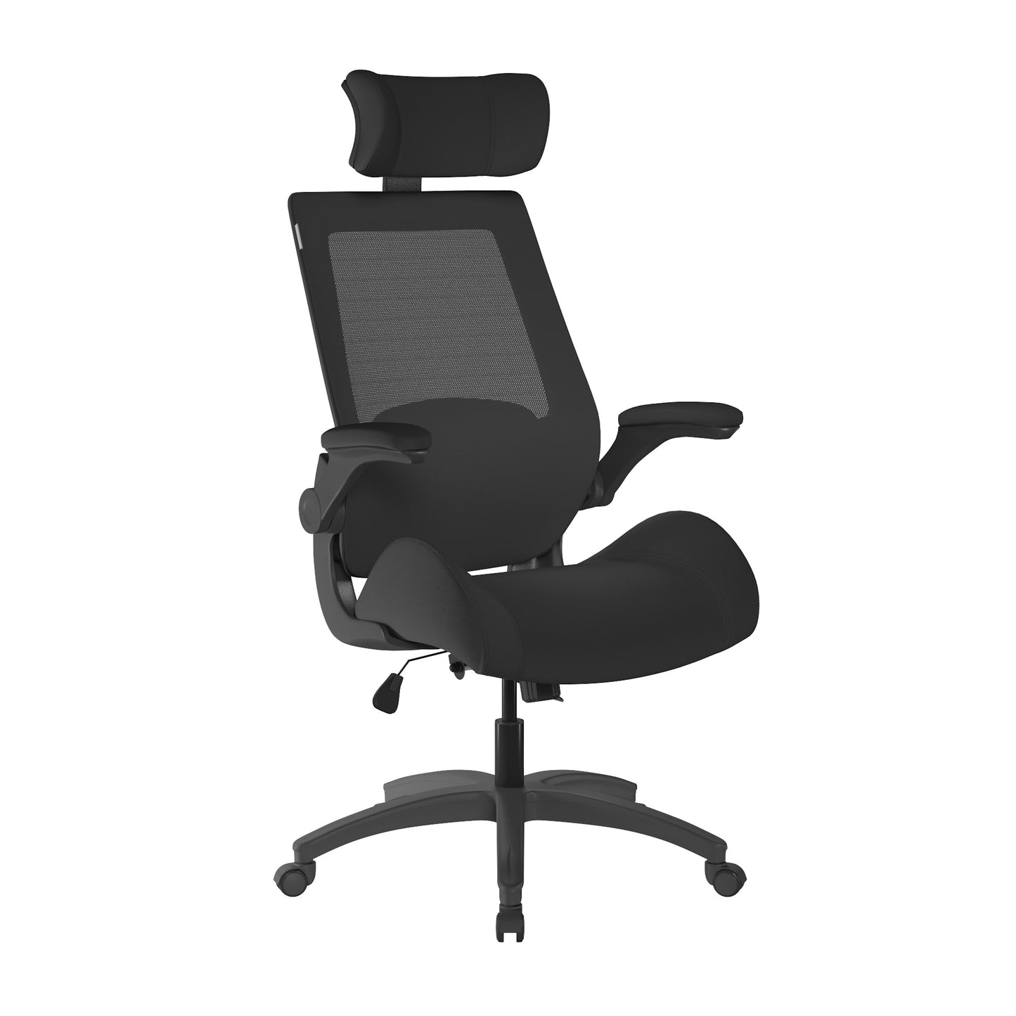 High Back Mesh Chair with High Weight Capacity, Deep Moulded Seat Foam, Folding Arms and Optional Headrest