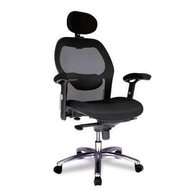 High Back Mesh Synchronous Executive Armchair with Adjustable Lumbar Support, Arms, Headrest and Chrome Base