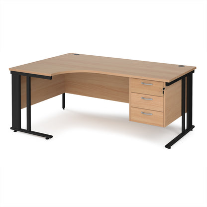 Maestro 25 cable managed left hand ergonomic desk with 3 drawer ped - MCM18ELP3KB