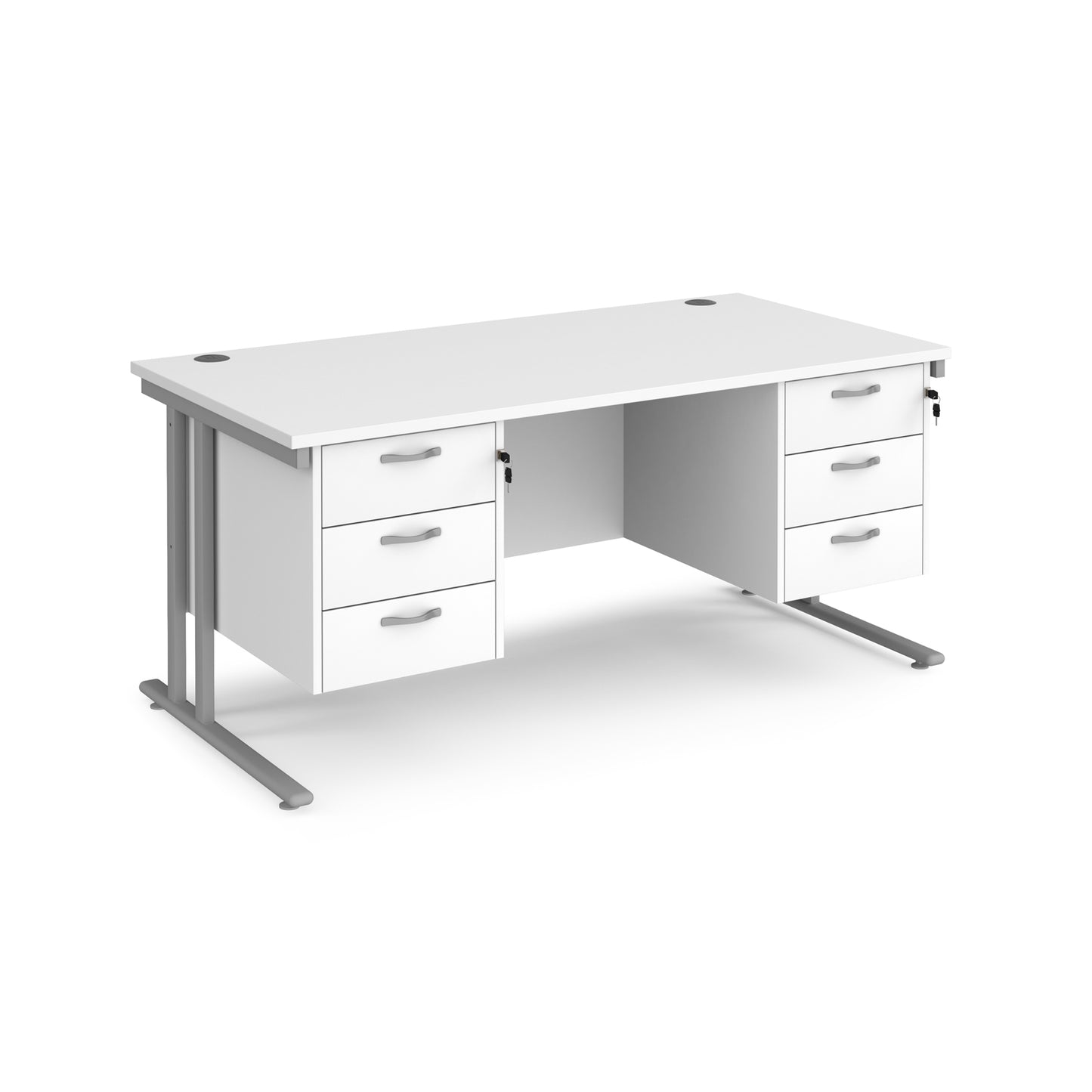 Maestro 25 cantilever 800mm deep desk with 2 x 3 drawer peds - MC16P33SWH