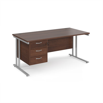 Maestro 25 cantilever 800mm deep desk with 3 drawer ped - MC16P3SW