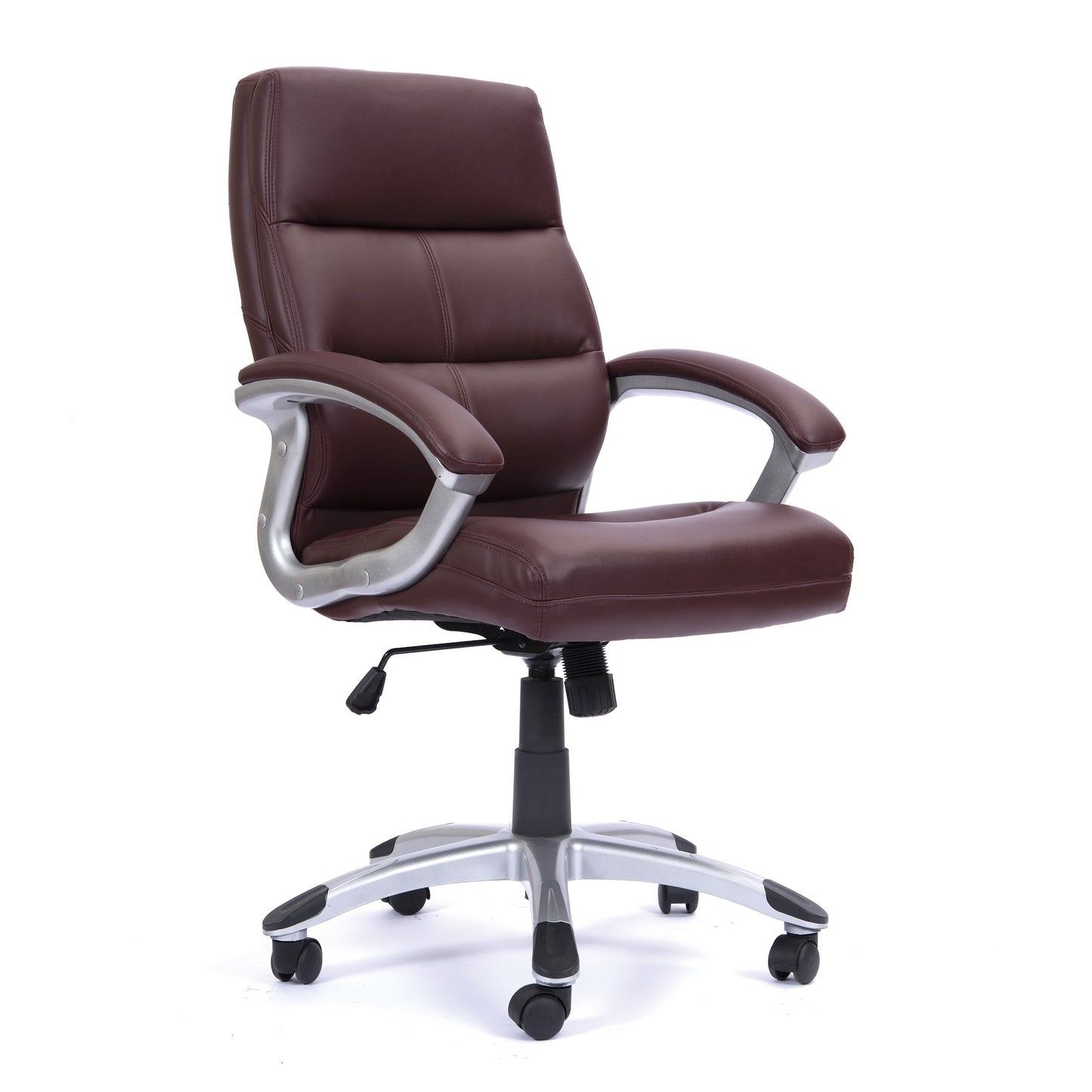High Back Leather Effect Executive Armchair with Silver Detailed Black Nylon Base
