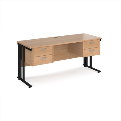 Maestro 25 cable managed 600mm deep desk with 2 x 2 drawer peds - MCM616P22KB