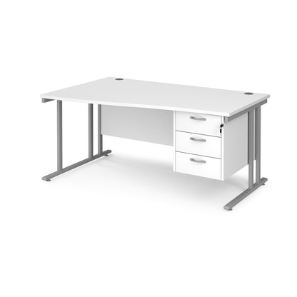 Maestro 25 cantilever left hand wave desk with 3 drawer ped - MC16WLP3SWH