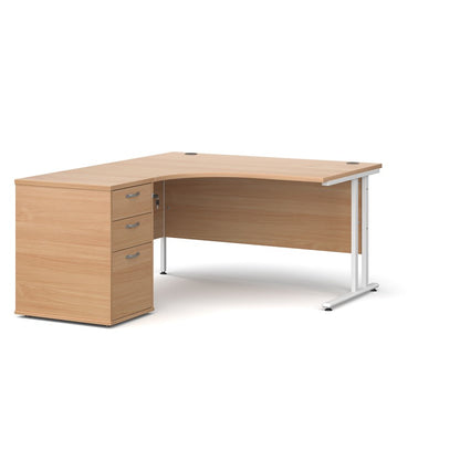 Left or Right hand Corner desk with Drawers - Oak, white, beech, grey oak and walnut