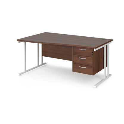 Maestro 25 cantilever left hand wave desk with 3 drawer ped - MC16WLP3WHW