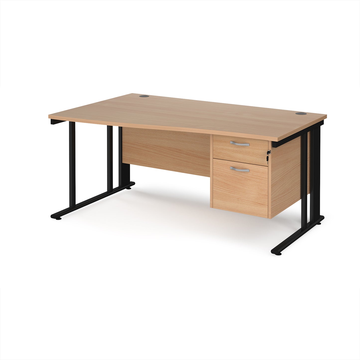 Maestro 25 cable managed left hand wave desk with 2 drawer ped - MCM16WLP2KB