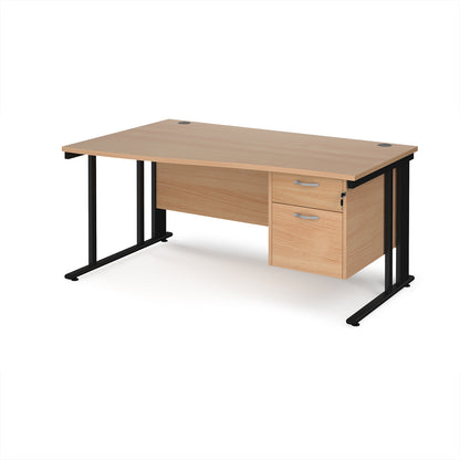 Maestro 25 cable managed left hand wave desk with 2 drawer ped - MCM16WLP2KB
