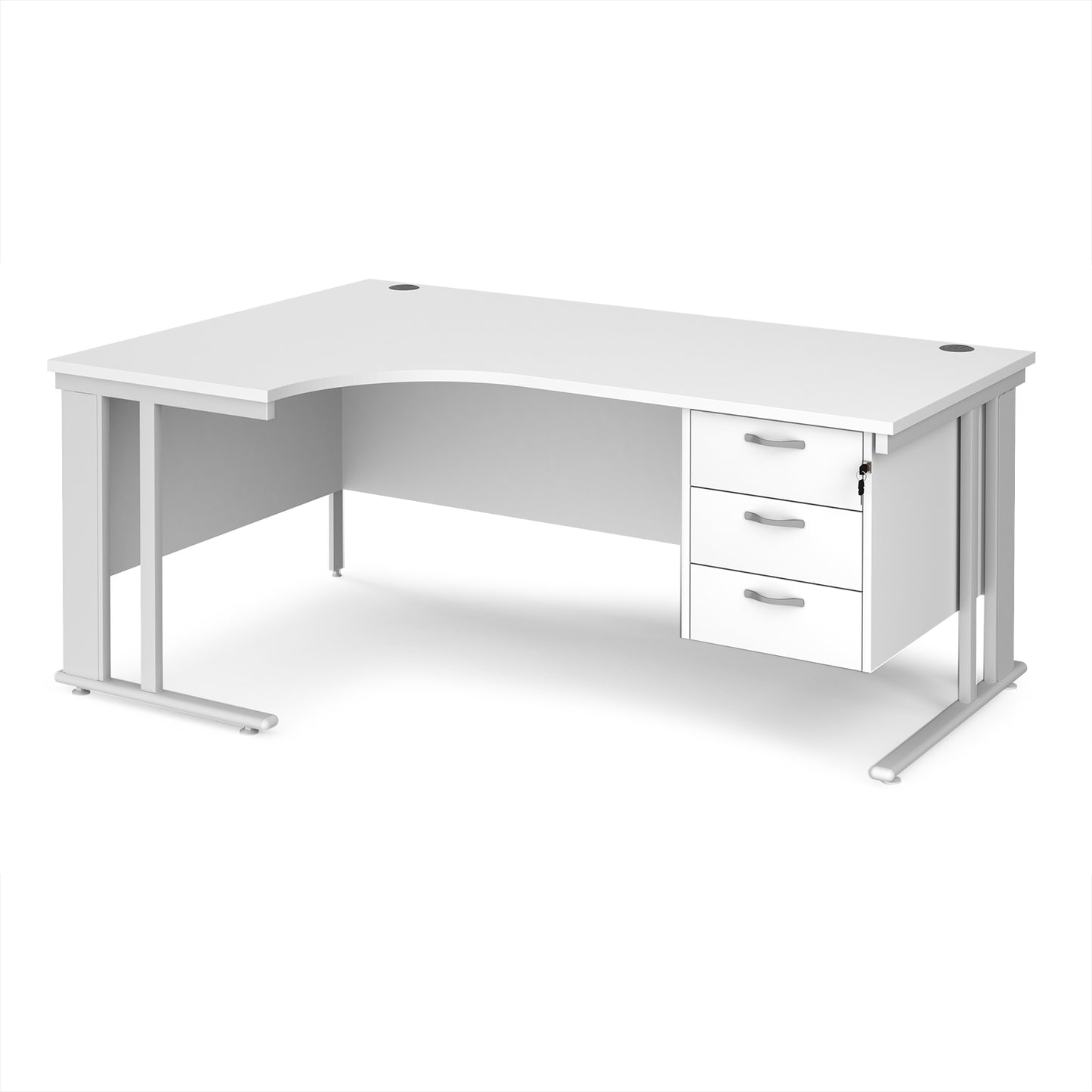 Maestro 25 cable managed left hand ergonomic desk with 3 drawer ped - MCM18ELP3WHWH