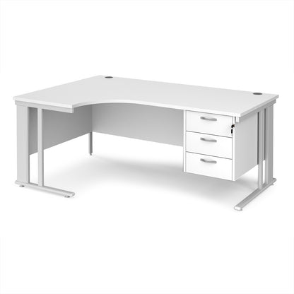 Maestro 25 cable managed left hand ergonomic desk with 3 drawer ped - MCM18ELP3WHWH