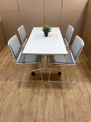 White Mobile Folding Table With Designer Italian Stacking Chairs - Can DELIVER