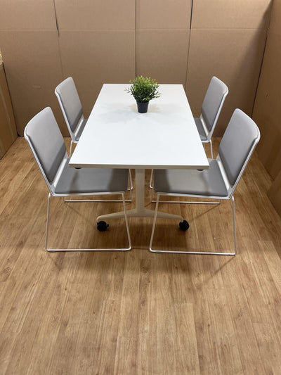White Mobile Folding Table With Designer Italian Stacking Chairs - Can DELIVER