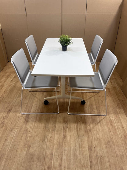 White Mobile Folding Table With Designer Italian Stacking Chairs - Can DELIVER