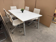 Executive White Meeting Table & 8 X White Leather Adjustable - CAN DELIVER