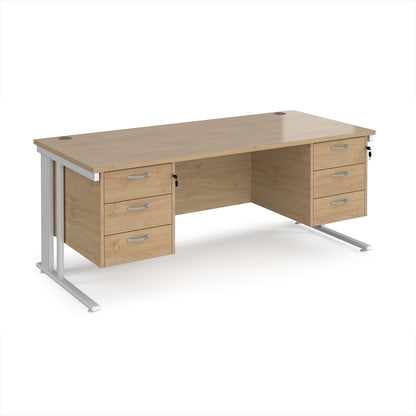 Maestro 25 cable managed 800mm deep desk with 2 x 3 drawer peds - MCM18P33WHKO