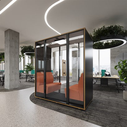 Retreat Box single-person acoustic booth office privacy pod
office acoustic phone booth with LED lighting and desk
modern office furniture privacy pod for workstation desks
soundproof office booth for calls and meetings
single-person office pod with power socket and ventilation