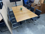 Walnut Mobile Meeting Table With 8 X Leather Adjustable Chairs